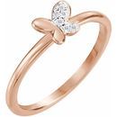 White Diamond Ring in 14 Karat Rose Gold .02 Carat Diamond Butterfly Youth Ring