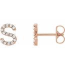 White Diamond Earrings in 14 Karat Rose Gold .05 Carat Diamond Single Initial S Earring