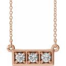White Diamond Necklace in 14 Karat Rose Gold 1/3 Carat Diamond Three-Stone Granulated Bar 16-18