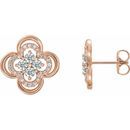 White Diamond Earrings in 14 Karat Rose Gold 1/4 Carat Diamond Clover Earrings