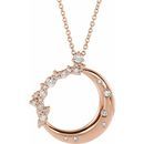 White Diamond Necklace in 14 Karat Rose Gold 1/4 Carat Diamond Crescent Moon 16-18