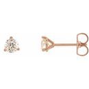 White Diamond Earrings in 14 Karat Rose Gold 1/5 Carat Diamond 3-Prong Earrings - VS F+