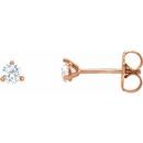 White Diamond Earrings in 14 Karat Rose Gold 1/8 Carat Diamond 3-Prong Earrings - VS F+