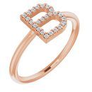 White Diamond Ring in 14 Karat Rose Gold 1/8 Carat Diamond Initial B Ring