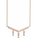Genuine Diamond Necklace in 14 Karat Rose Gold 1/8 Carat Diamond V Bar 16