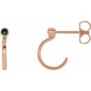 Genuine Emerald Earrings in 14 Karat Rose Gold 2 mm Round Emerald Bezel-Set Hoop Earrings