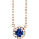 Genuine Sapphire Necklace in 14 Karat Rose Gold 3.5 mm Round Genuine Sapphire & .04 Carat Diamond 16