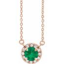 Genuine Emerald Necklace in 14 Karat Rose Gold 3.5 mm Round Emerald & .04 Carat Diamond 16