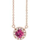 Pink Tourmaline Necklace in 14 Karat Rose Gold 3.5 mm Round Pink Tourmaline & .04 Carat Diamond 16