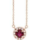 Genuine Ruby Necklace in 14 Karat Rose Gold 3.5 mm Round Ruby & .04 Carat Diamond 18