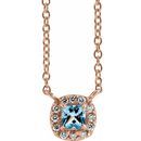 Genuine Aquamarine Necklace in 14 Karat Rose Gold 3.5x3.5 mm Square Aquamarine & .05 Carat Diamond 16