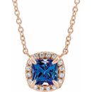 Genuine Sapphire Necklace in 14 Karat Rose Gold 3.5x3.5 mm Square Genuine Sapphire & .05 Carat Diamond 16