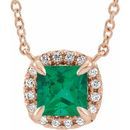 Genuine Emerald Necklace in 14 Karat Rose Gold 3.5x3.5 mm Square Emerald & .05 Carat Diamond 16