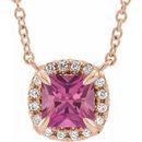 Pink Tourmaline Necklace in 14 Karat Rose Gold 3.5x3.5 mm Square Pink Tourmaline & .05 Carat Diamond 16