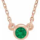 Natural Emerald Pendant in 14 Karat Rose Gold 3 mm Round Emerald Bezel-Set Solitaire 16