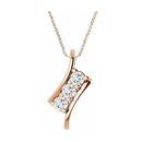 Created Moissanite Necklace in 14 Karat Rose Gold 3 mm Round Forever One Moissanite Three-Stone 16-18
