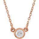 Genuine Sapphire Pendant in 14 Karat Rose Gold 3 mm Round White Sapphire Bezel-Set Solitaire 16
