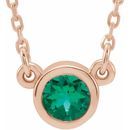 Natural Emerald Pendant in 14 Karat Rose Gold 4 mm Round Emerald Bezel-Set Solitaire 16