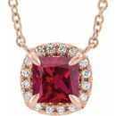 Genuine Ruby Necklace in 14 Karat Rose Gold 4x4 mm Square Ruby & .05 Carat Diamond 16