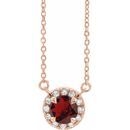Red Garnet Necklace in 14 Karat Rose Gold 5.5 mm Round Mozambique Garnet & 1/8 Carat Diamond 18