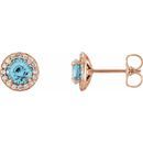 Genuine Aquamarine Earrings in 14 Karat Rose Gold 5 mm Round Aquamarine & 1/8 Carat Diamond Earrings