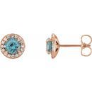 Genuine Zircon Earrings in 14 Karat Rose Gold 5 mm Round Genuine Zircon & 1/8 Carat Diamond Earrings
