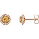Golden Citrine Earrings in 14 Karat Rose Gold 5 mm Round Citrine & 1/8 Carat Diamond Earrings
