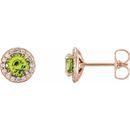 Genuine Peridot Earrings in 14 Karat Rose Gold 5 mm Round Peridot & 1/8 Carat Diamond Earrings