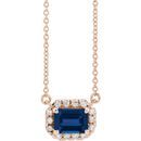 Genuine Sapphire Necklace in 14 Karat Rose Gold 5x3 mm Emerald Genuine Sapphire & 1/8 Carat Diamond 16