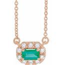 Genuine Emerald Necklace in 14 Karat Rose Gold 5x3 mm Emerald Emerald & 1/8 Carat Diamond 16