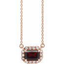 Red Garnet Necklace in 14 Karat Rose Gold 5x3 mm Emerald Mozambique Garnet & 1/8 Carat Diamond 16