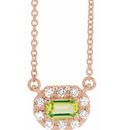 Genuine Peridot Necklace in 14 Karat Rose Gold 5x3 mm Emerald Peridot & 1/8 Carat Diamond 16