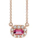 Pink Tourmaline Necklace in 14 Karat Rose Gold 5x3 mm Emerald Pink Tourmaline & 1/8 Carat Diamond 16