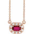 Genuine Ruby Necklace in 14 Karat Rose Gold 5x3 mm Emerald Ruby & 1/8 Carat Diamond 16