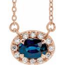 Genuine Sapphire Necklace in 14 Karat Rose Gold 5x3 mm Oval Genuine Sapphire & .05 Carat Diamond 16