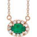 Genuine Emerald Necklace in 14 Karat Rose Gold 5x3 mm Oval Emerald & .05 Carat Diamond 16