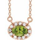 Genuine Peridot Necklace in 14 Karat Rose Gold 5x3 mm Oval Peridot & .05 Carat Diamond 18