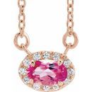 Pink Tourmaline Necklace in 14 Karat Rose Gold 5x3 mm Oval Pink Tourmaline & .05 Carat Diamond 16