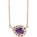 Genuine Amethyst Necklace in 14 Karat Rose Gold 5x3 mm Pear Amethyst & 1/8 Carat Diamond 16
