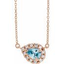 Genuine Aquamarine Necklace in 14 Karat Rose Gold 5x3 mm Pear Aquamarine & 1/8 Carat Diamond 18
