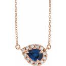 Genuine Sapphire Necklace in 14 Karat Rose Gold 5x3 mm Pear Genuine Sapphire & 1/8 Carat Diamond 16