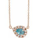 Genuine Zircon Necklace in 14 Karat Rose Gold 5x3 mm Pear Genuine Zircon & 1/8 Carat Diamond 16