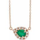 Genuine Emerald Necklace in 14 Karat Rose Gold 5x3 mm Pear Emerald & 1/8 Carat Diamond 16