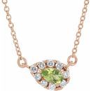 Genuine Peridot Necklace in 14 Karat Rose Gold 5x3 mm Pear Peridot & 1/8 Carat Diamond 16