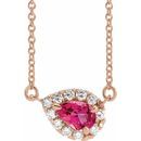 Pink Tourmaline Necklace in 14 Karat Rose Gold 5x3 mm Pear Pink Tourmaline & 1/8 Carat Diamond 16