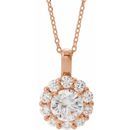 Created Moissanite Necklace in 14 Karat Rose Gold 6.5 mm Round Forever One™ Moissanite & 5/8 Carat Diamond 16-18
