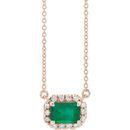 Genuine Emerald Necklace in 14 Karat Rose Gold 6x4 mm Emerald Emerald & 1/5 Carat Diamond 16