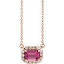 Pink Tourmaline Necklace in 14 Karat Rose Gold 6x4 mm Emerald Pink Tourmaline & 1/5 Carat Diamond 16