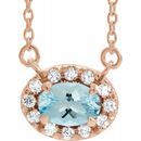 Genuine Aquamarine Necklace in 14 Karat Rose Gold 6x4 mm Oval Aquamarine & 1/10 Carat Diamond 16