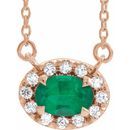 Genuine Emerald Necklace in 14 Karat Rose Gold 6x4 mm Oval Emerald & 1/10 Carat Diamond 16